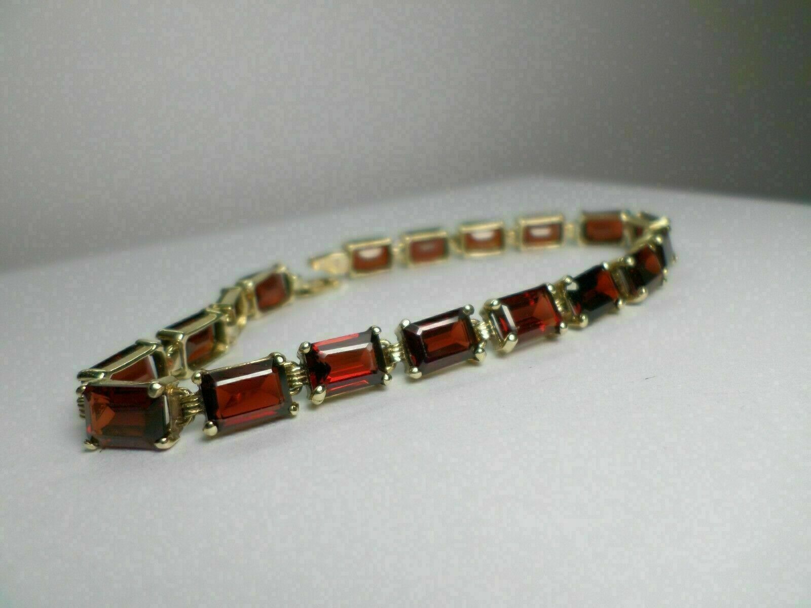 9.60Ct Emerald Cut Simulated Red Garnet 925 Silver Yelllow Gold Plated Bracelet