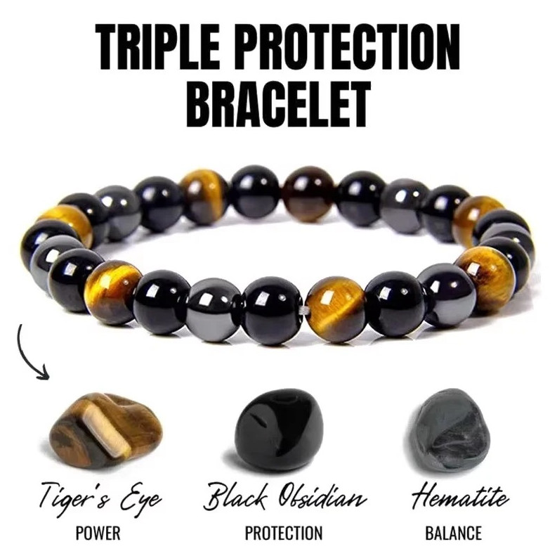 1 pc Natural Black Obsidian Hematite & Tiger Eye Beaded Bracelet