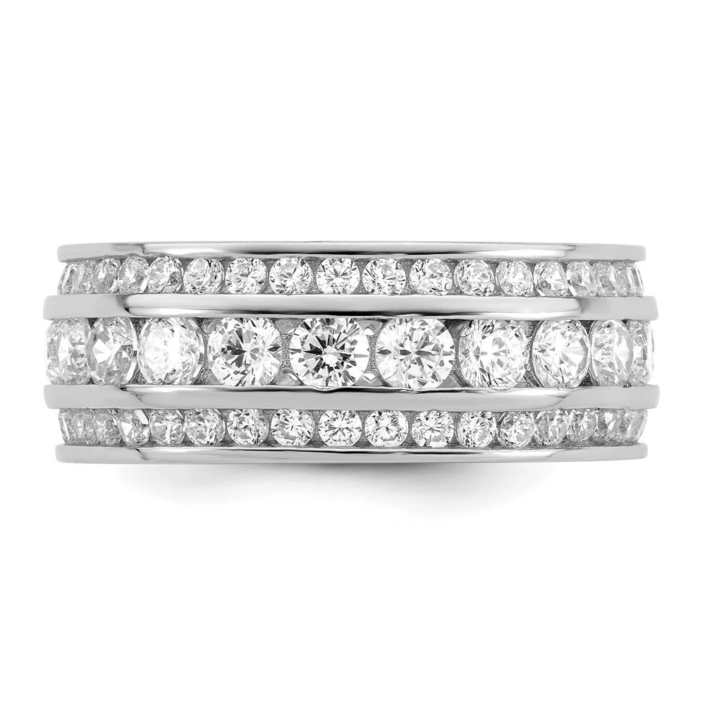 Sterling Silver Rhodium-Plated CZ 3-Row Eternity Ring