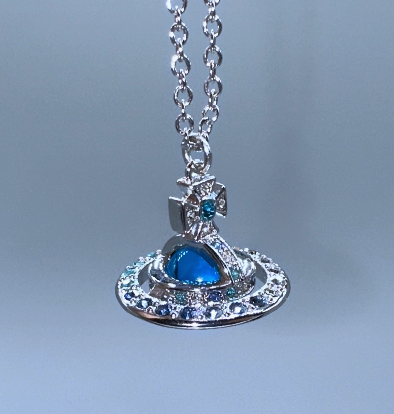 Vivienne Westwood Small Orb Necklace Rhinestone Blue Near Mint