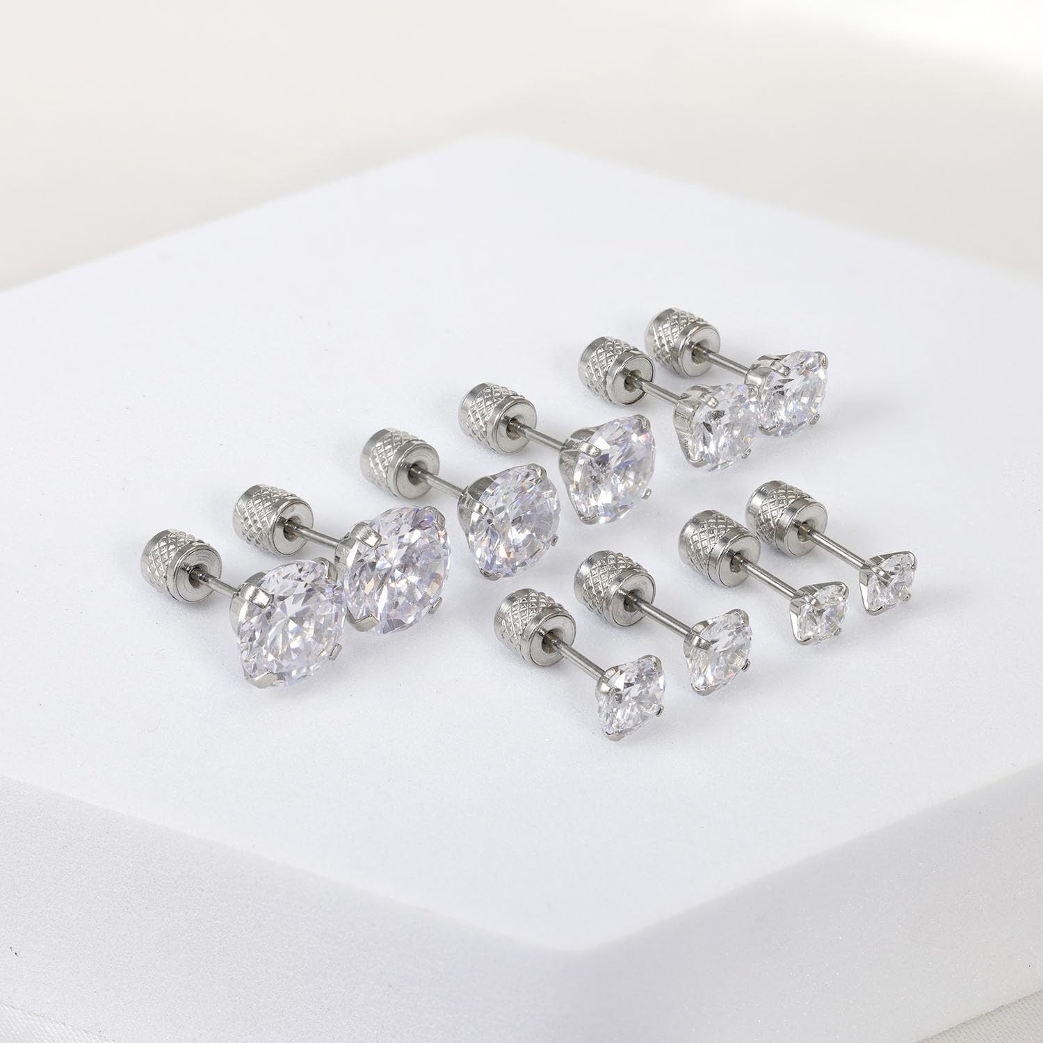 5 pairs Push-in Flat Back Stud 4mm, 5mm, 6mm, 7mm, 8mm, Silver-4/5/6/7/8/mm