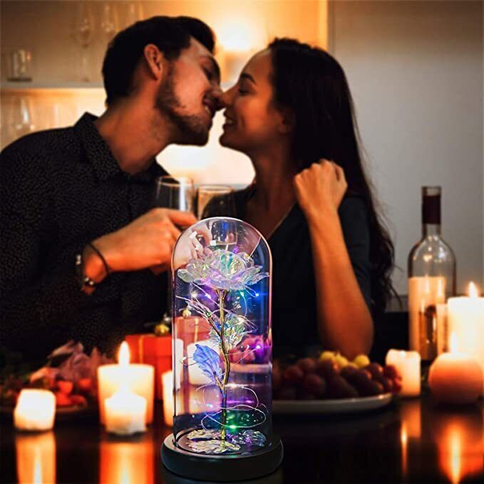 LED Rose Gifts for Women Flowers Rose in Glass Dome Birthday Valentines Day Gift