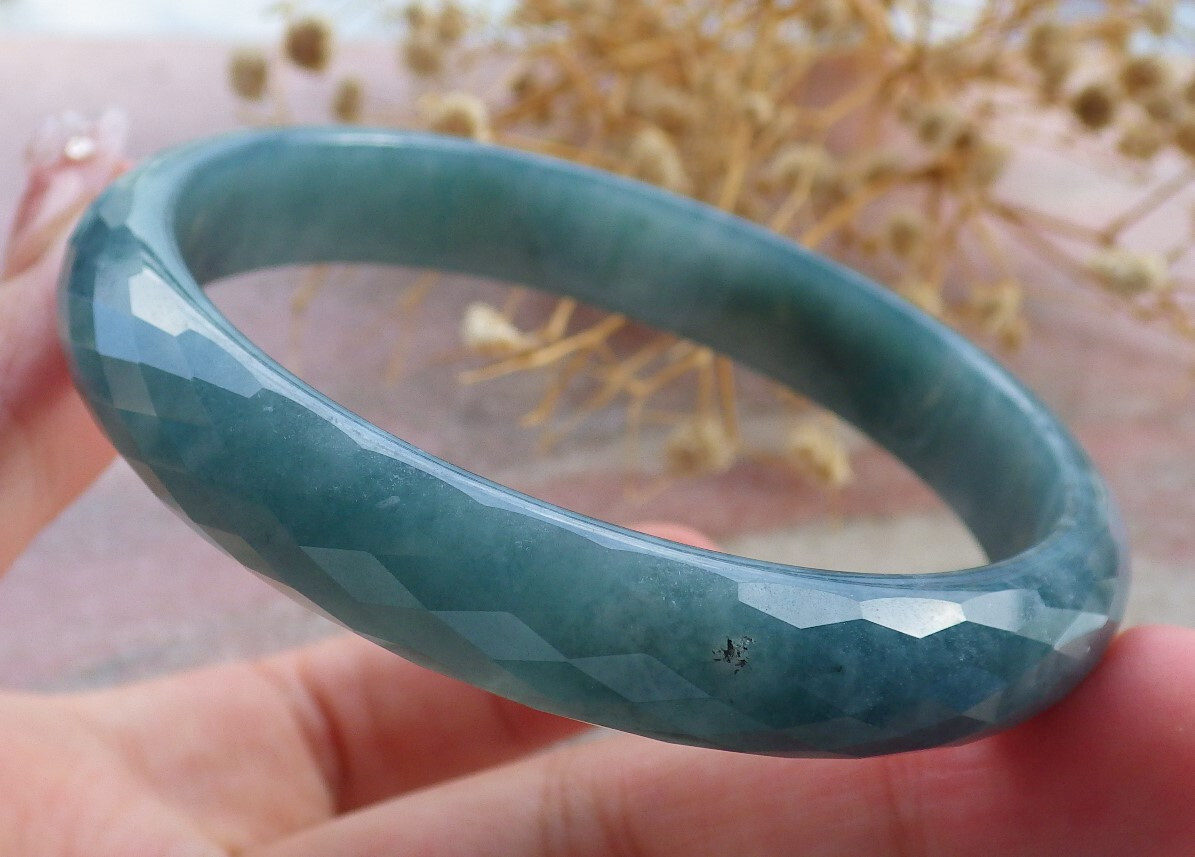 Video Certified Icy Green A JADE Jadeite Dia Cut Bangle Bracelet 59mm 手镯 683118