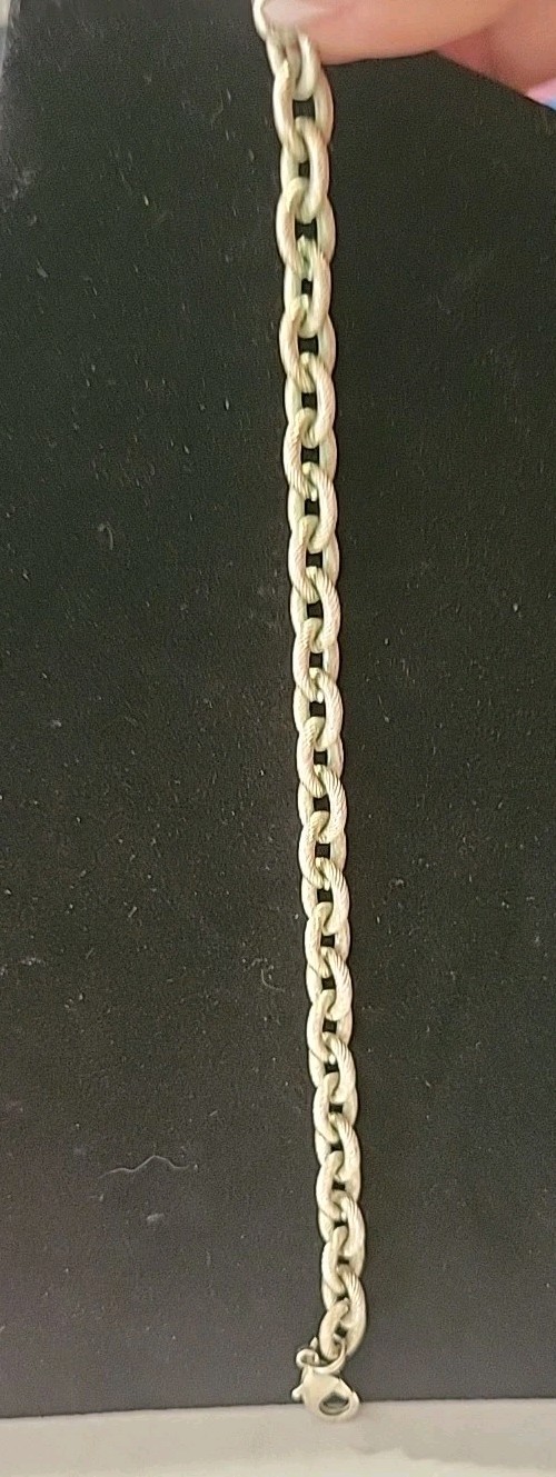 Silver Tone Wide Chucky Thick Link Punk Style Curb Chain Charm Bracelet Size 7