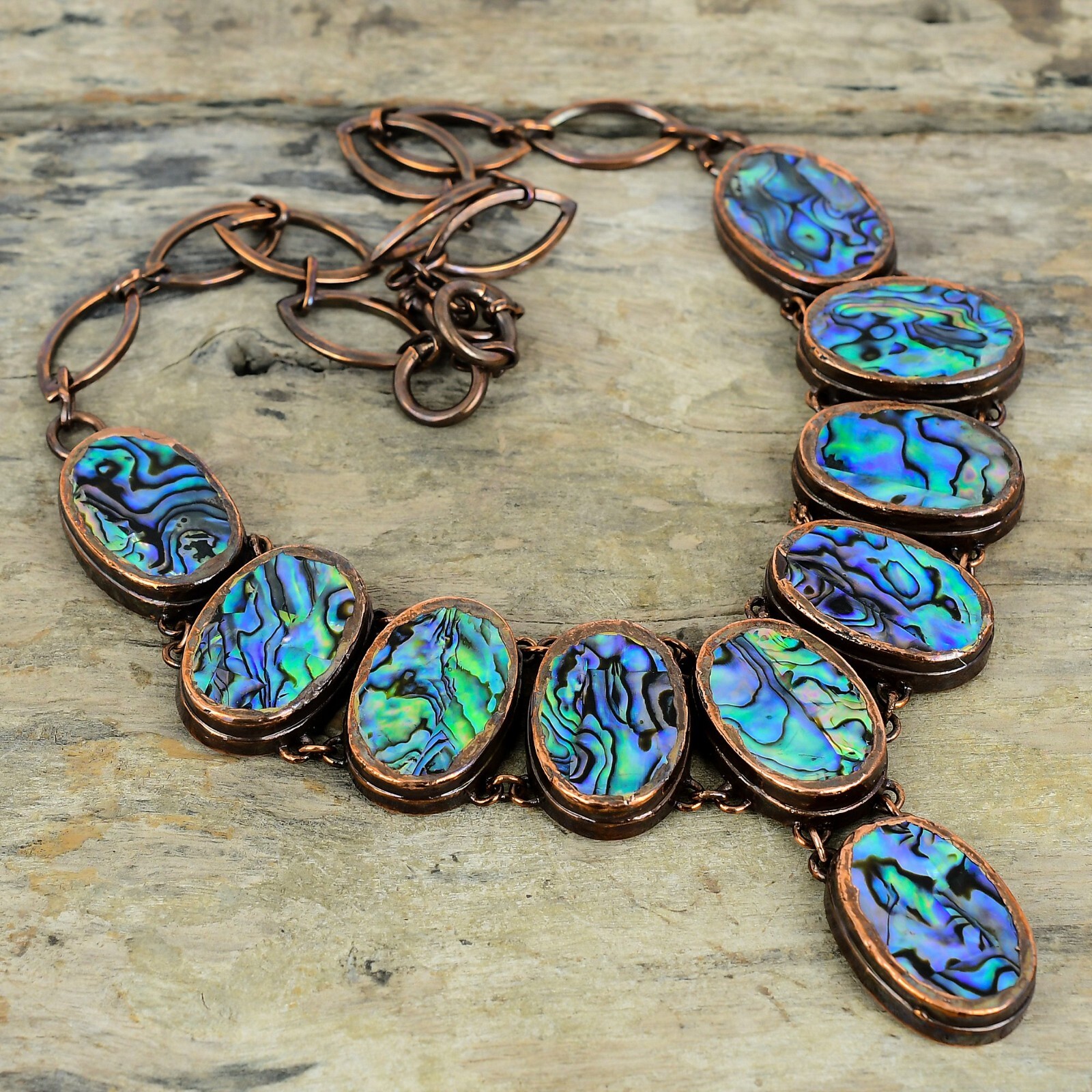 Abalone Shell Copper Sister Gift Electroformed Chain Adjustable Necklace 18.0″