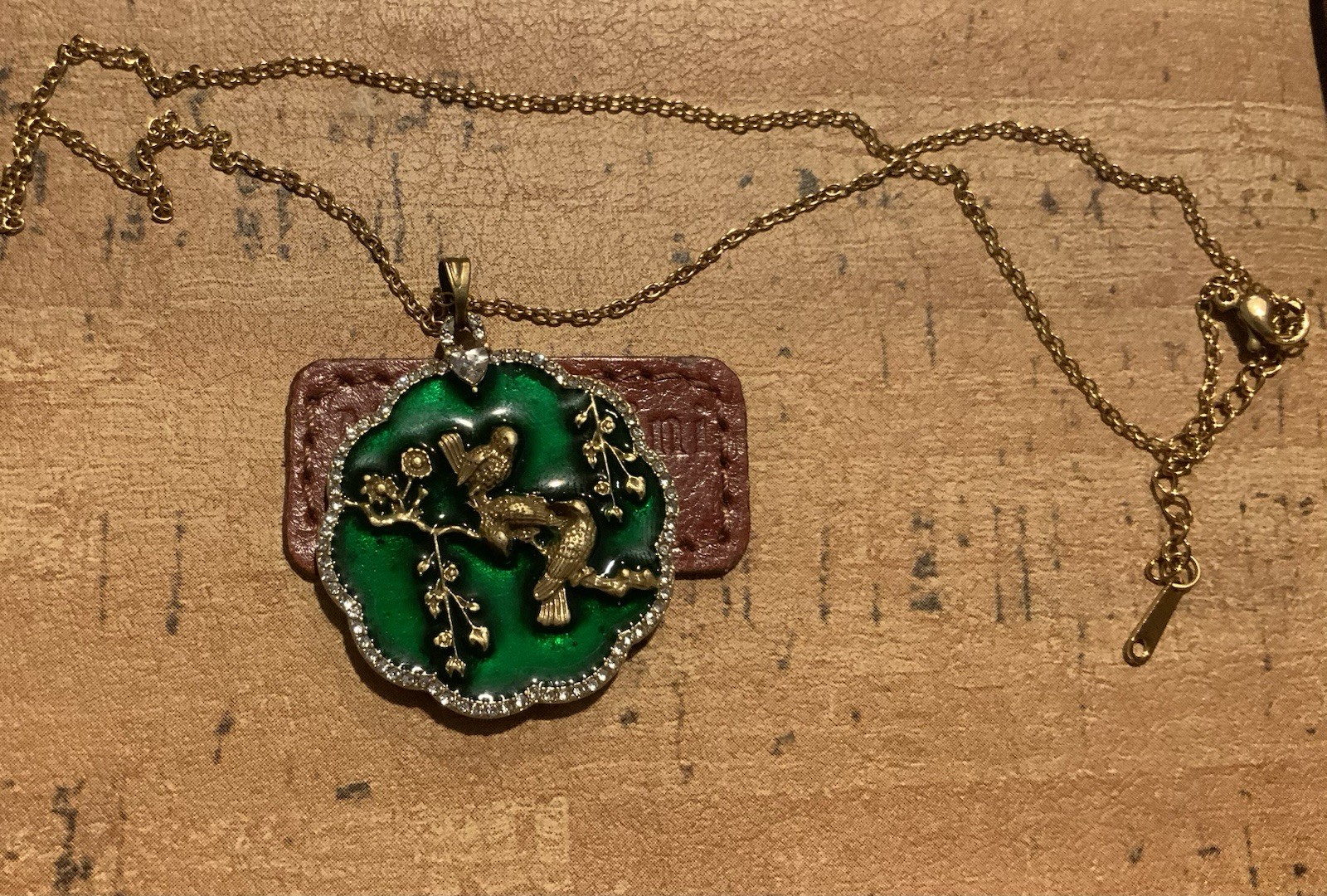 Medieval Bird Flower Necklace Palace Museum Gold Court Heart CZ Art VTG Antique