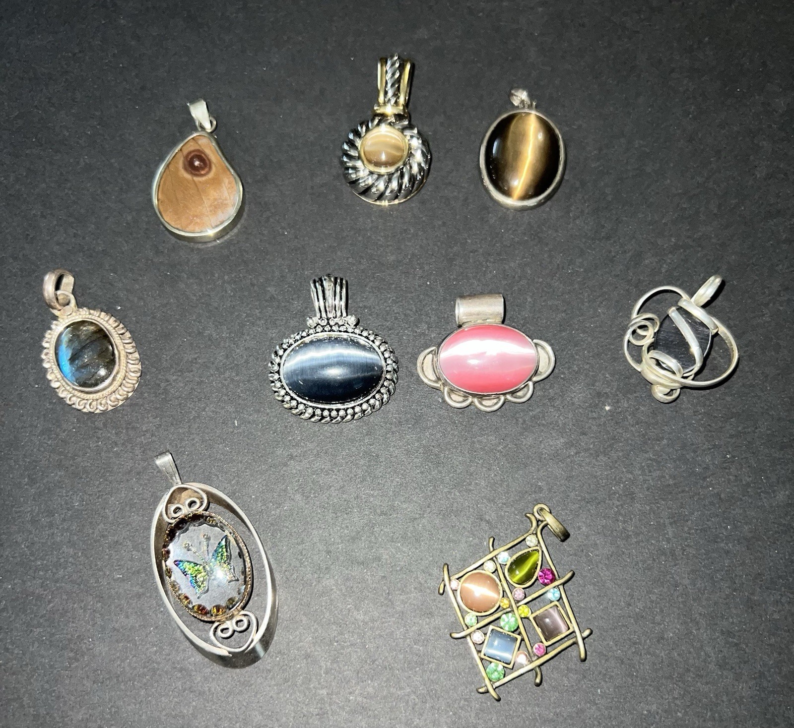 LOT OF 9 VARIOUS PENDANTS PENDENTS VARIOUS STONES AND METALS