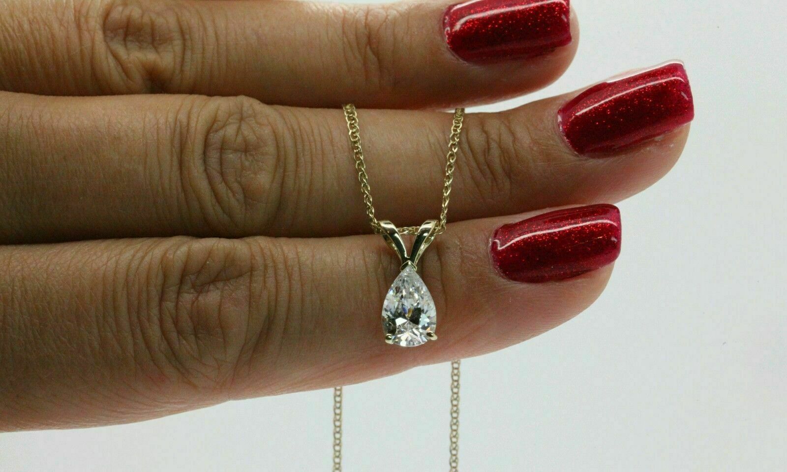 1.25Ct Simulated Diamond Pendant Necklace 14K Yellow Gold Plated Silver
