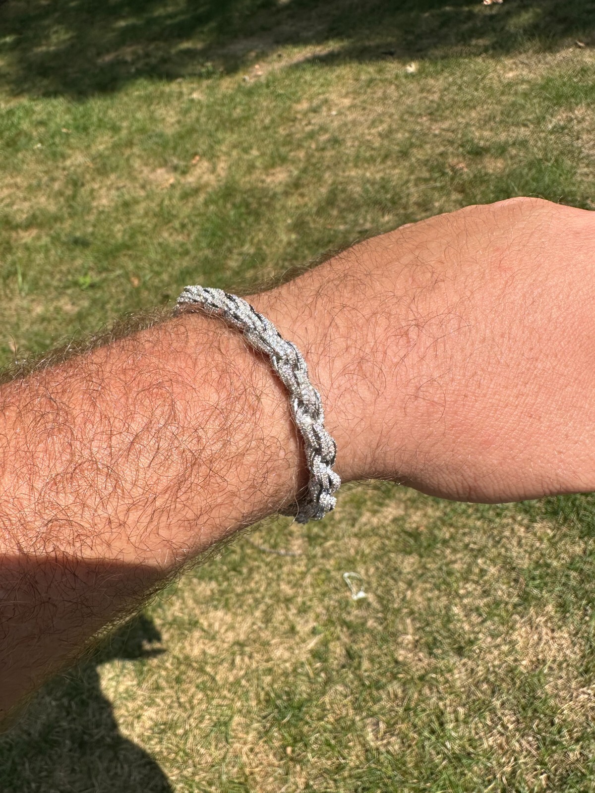 MOISSANITE Hip Hop Rope Bracelet Iced Real Solid 925 Sterling Silver 7.5mm Mens