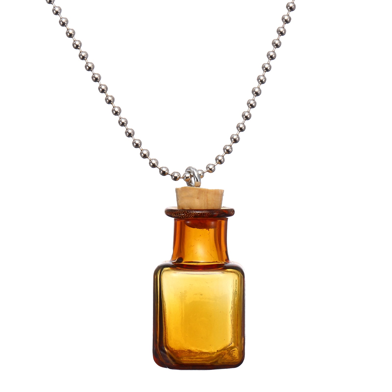 24mm Vial Necklace with Cork Stoppers Black Velvet Bag, Cube Shaped, Champagne