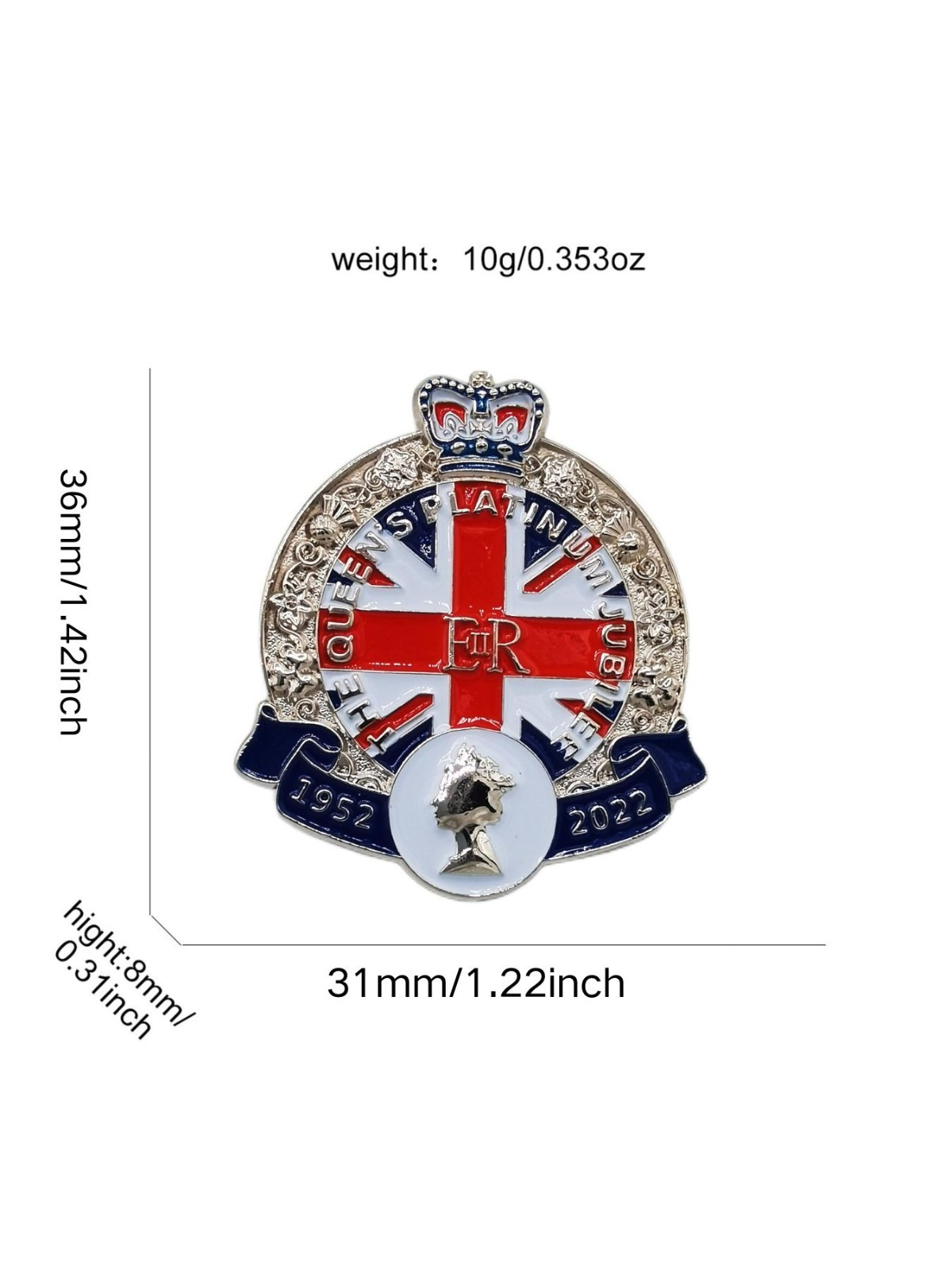 2 x 1952-2022 Queen Elizabeth II Platinum Jubilee Pin Badge Brooch ER 70 Years