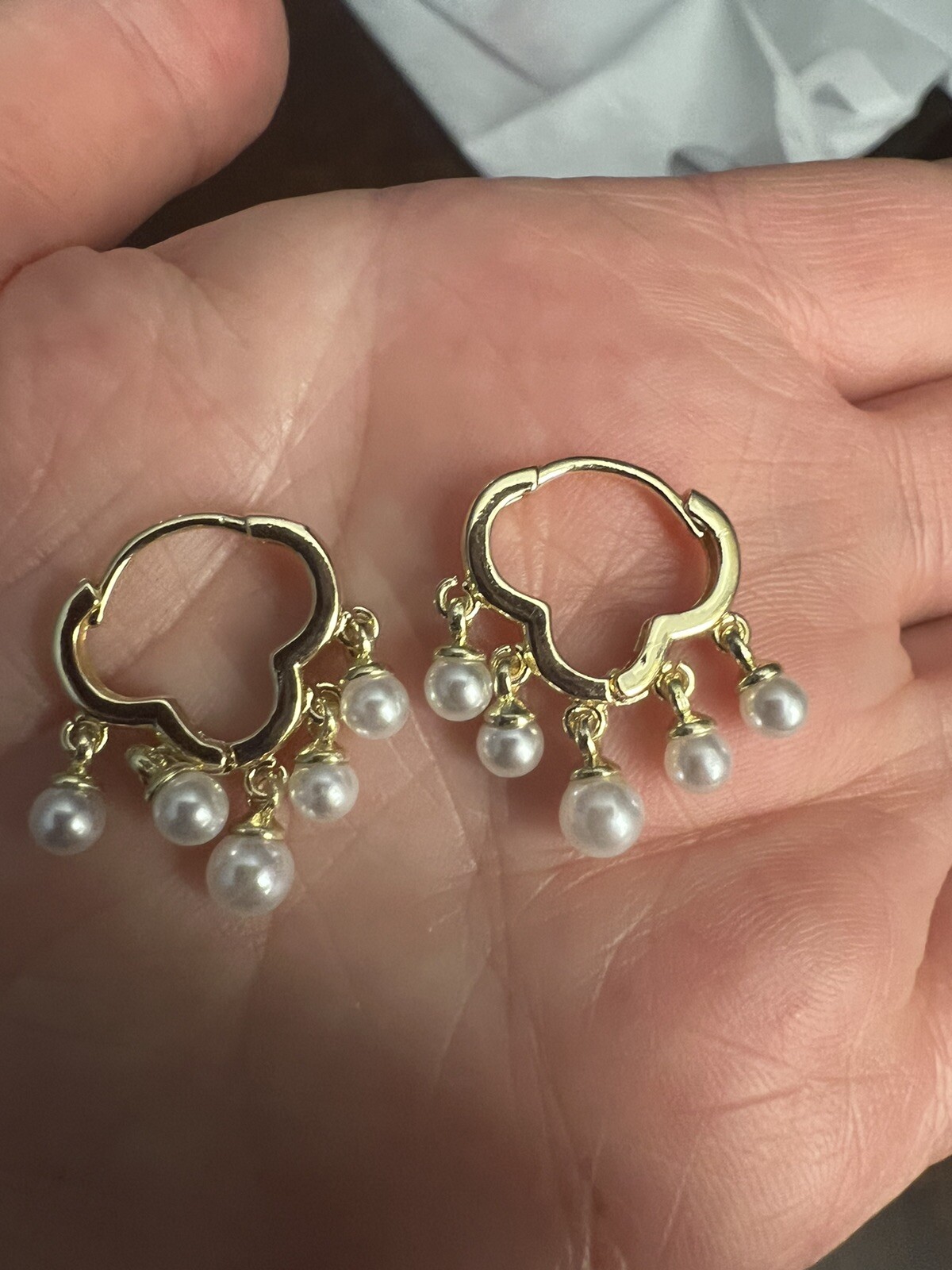 Anthropologie Hoop Earrings Cloud Pearl Tassel Gold Huggie Drop Dainty Boho