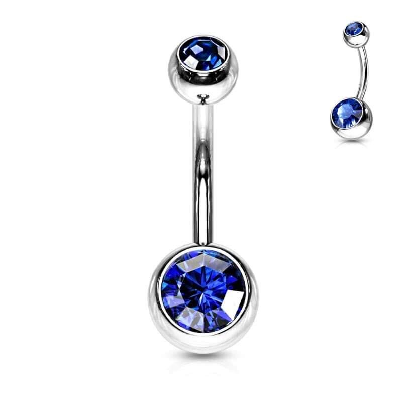 Double Jewel Gem Belly Button Ring Bar Navel Piercing Colourful Stainless Steel