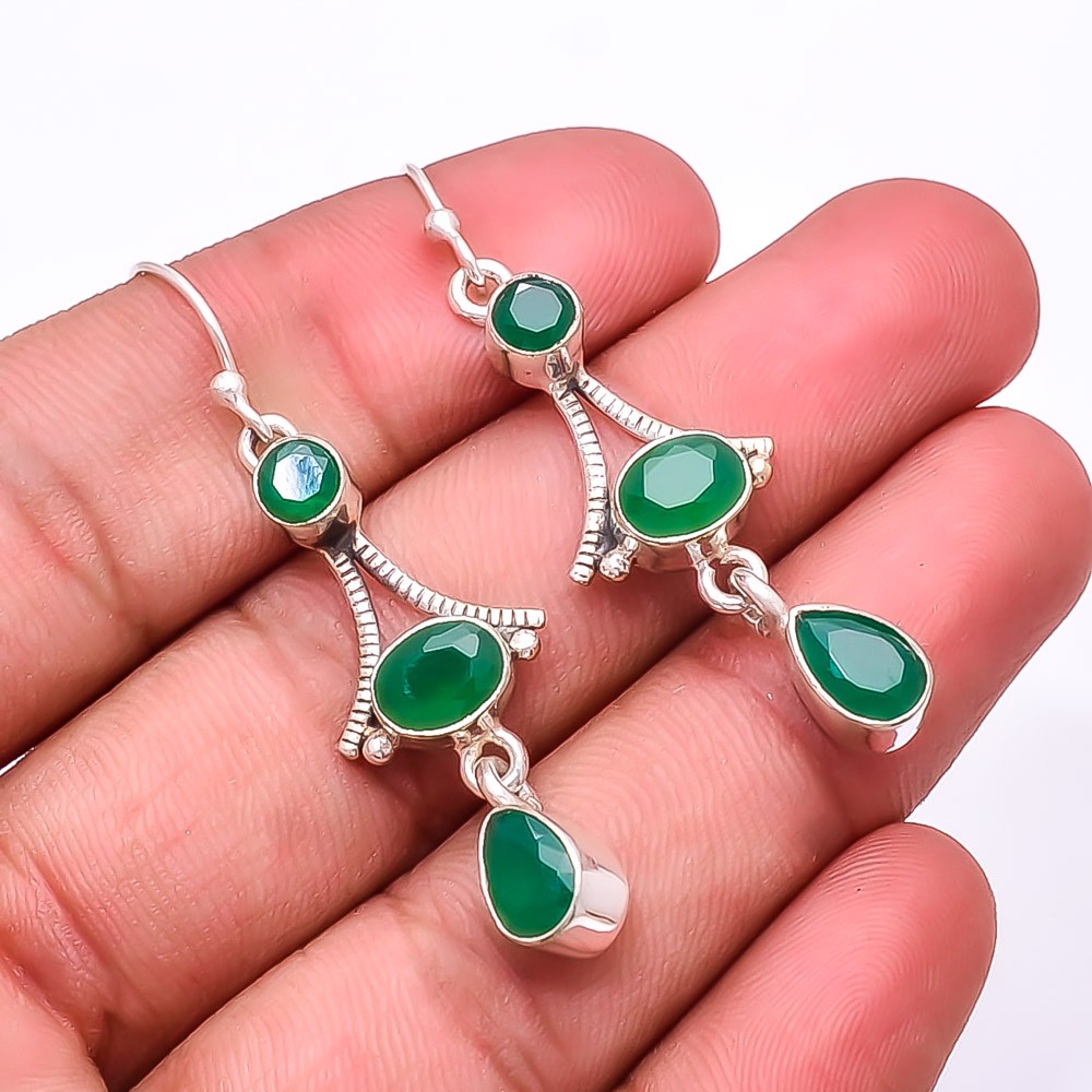Emerald -Simulated Multi Collet 925 Sterling Silver Earring 2.03″ E80463536