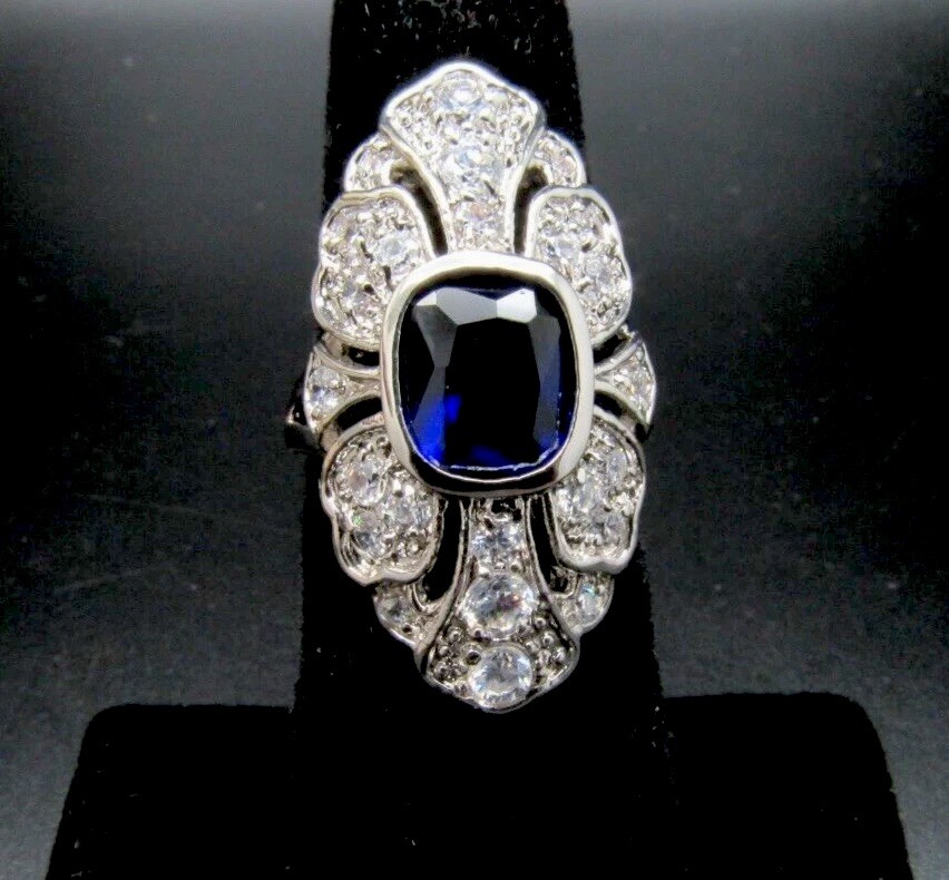 Nolan Miller MONTANA BLUE FACETED CRYSTAL Elongated Ring Size 5 $89