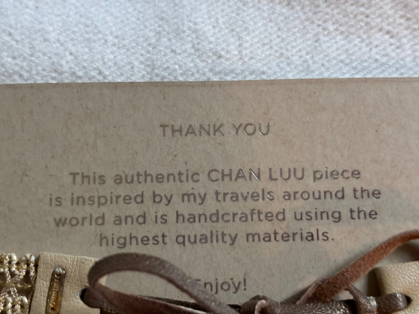 New Authentic Chan Luu Gold Pendant Choker with leather tie
