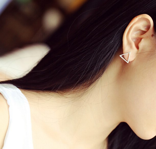 Fashion Women 1.5×1.3cm Triangle 925 Sterling Silver Stud Earrings Gift Box S4