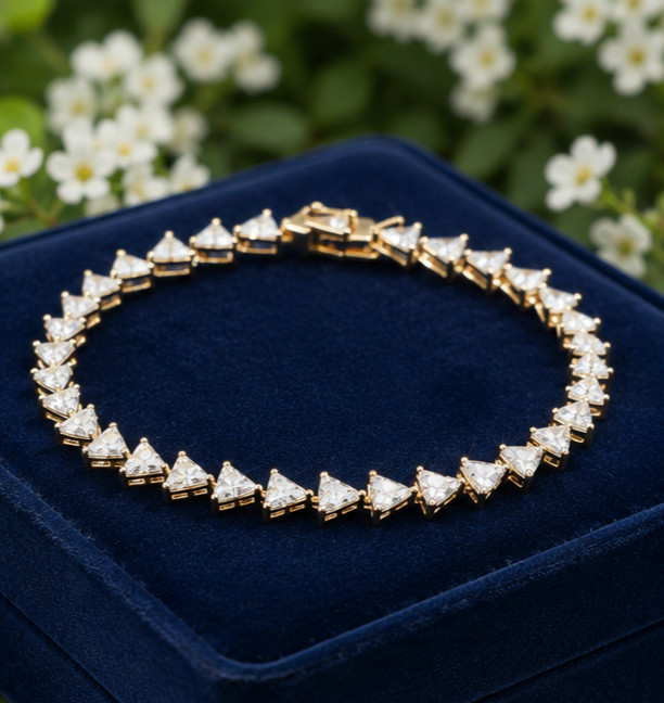 8Ct Trillion Simulated Diamond Engagement Tennis Bracelet 14K Yellow Gold Plated