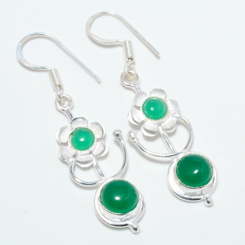 Natural Green Onyx Gemstone 925 Silver Plated Jewelry Earring 2.03″ E1279-43