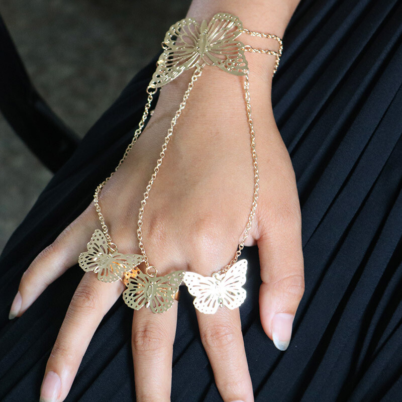 Adjustable Butterfly Bracelet Bangle Finger Ring Harness Hand Chain Slave