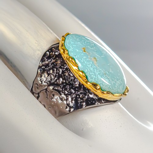 Jewelry gem 24 ct Natural Turquoise Ring 925 Sterling Silver Size 8 /R473399