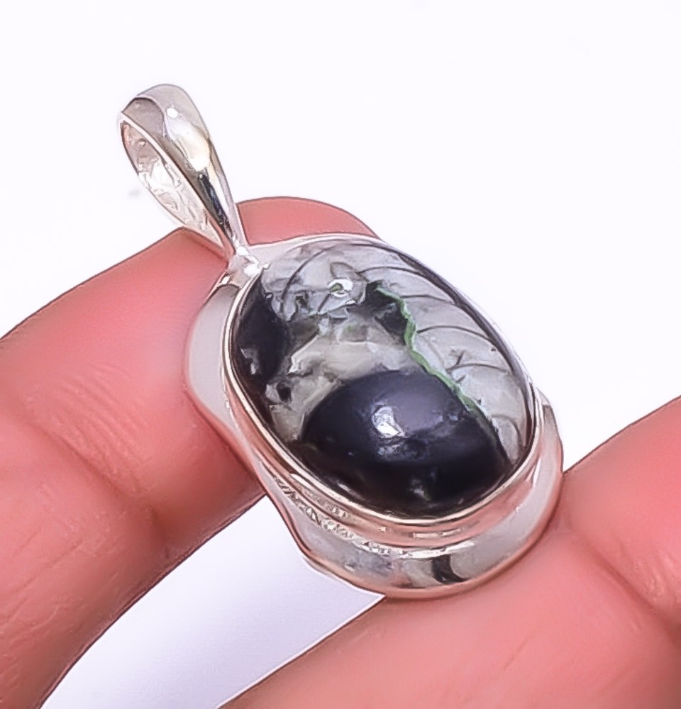 Fossil Orthoceras – Morocco Silver Handmade Pendant 1.40″ T43