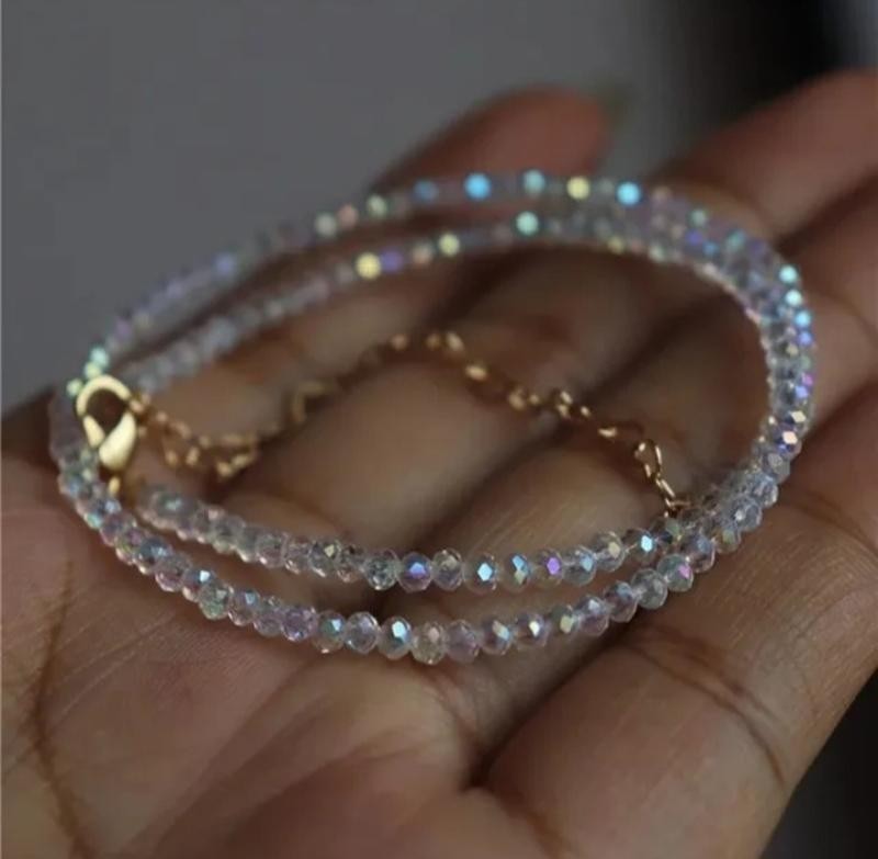 Stylish White & Multicolored Women’s Aurora Borealis Crystal Choker Size 36 Cm