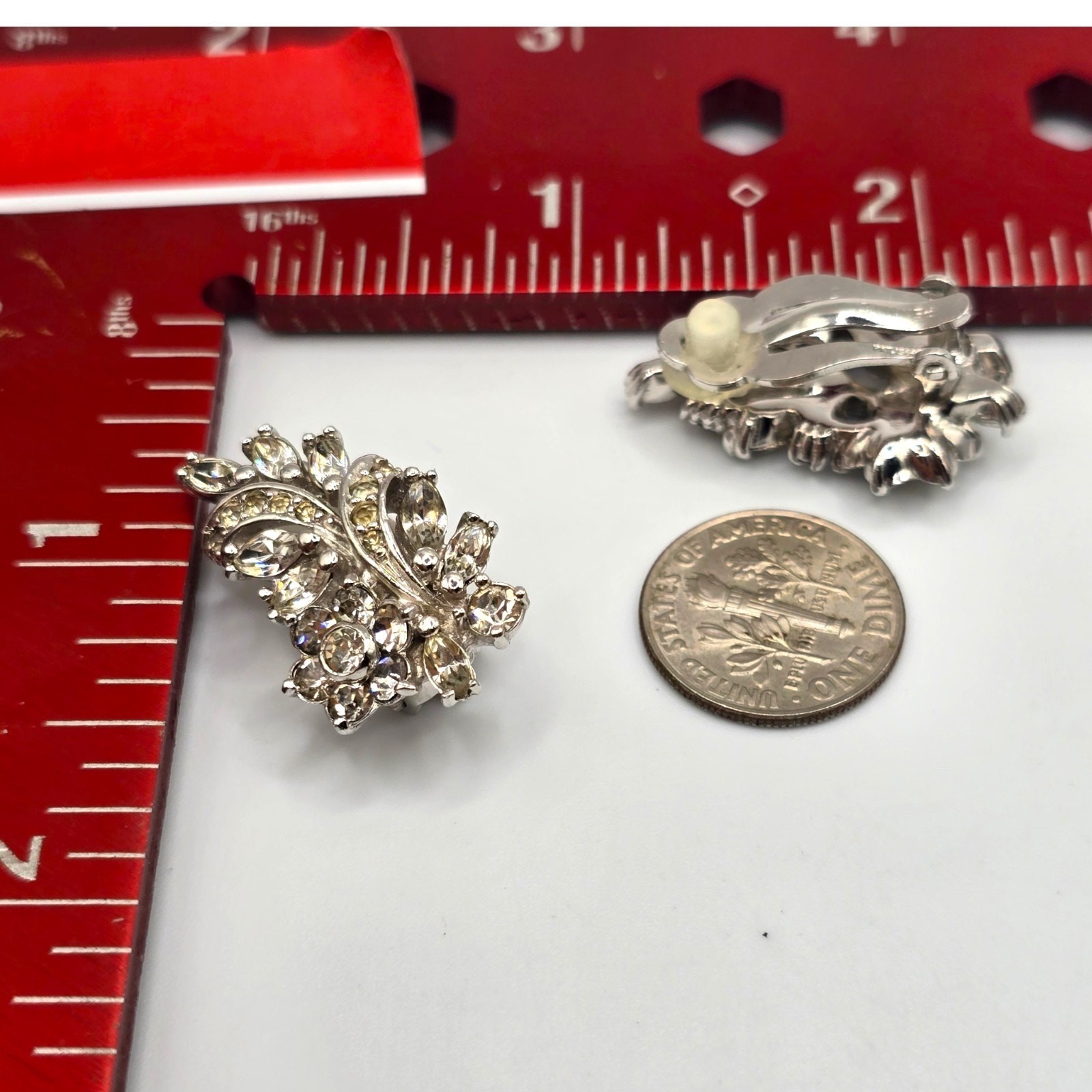 Earrings Vintage Floral Spray Signed Pennino Crystal Circa 1950s Pat 156452