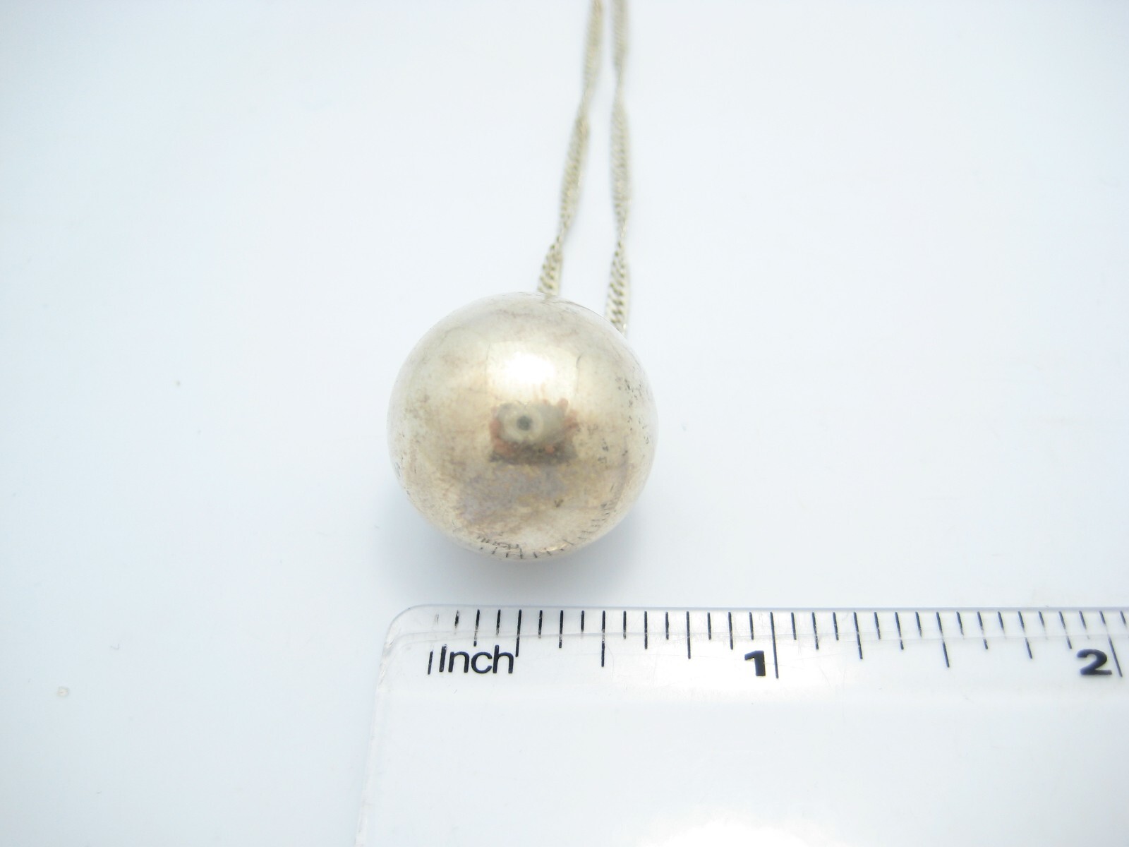 Sterling Silver Ball Charm Flat Curb Chain Link Necklace 18.5″