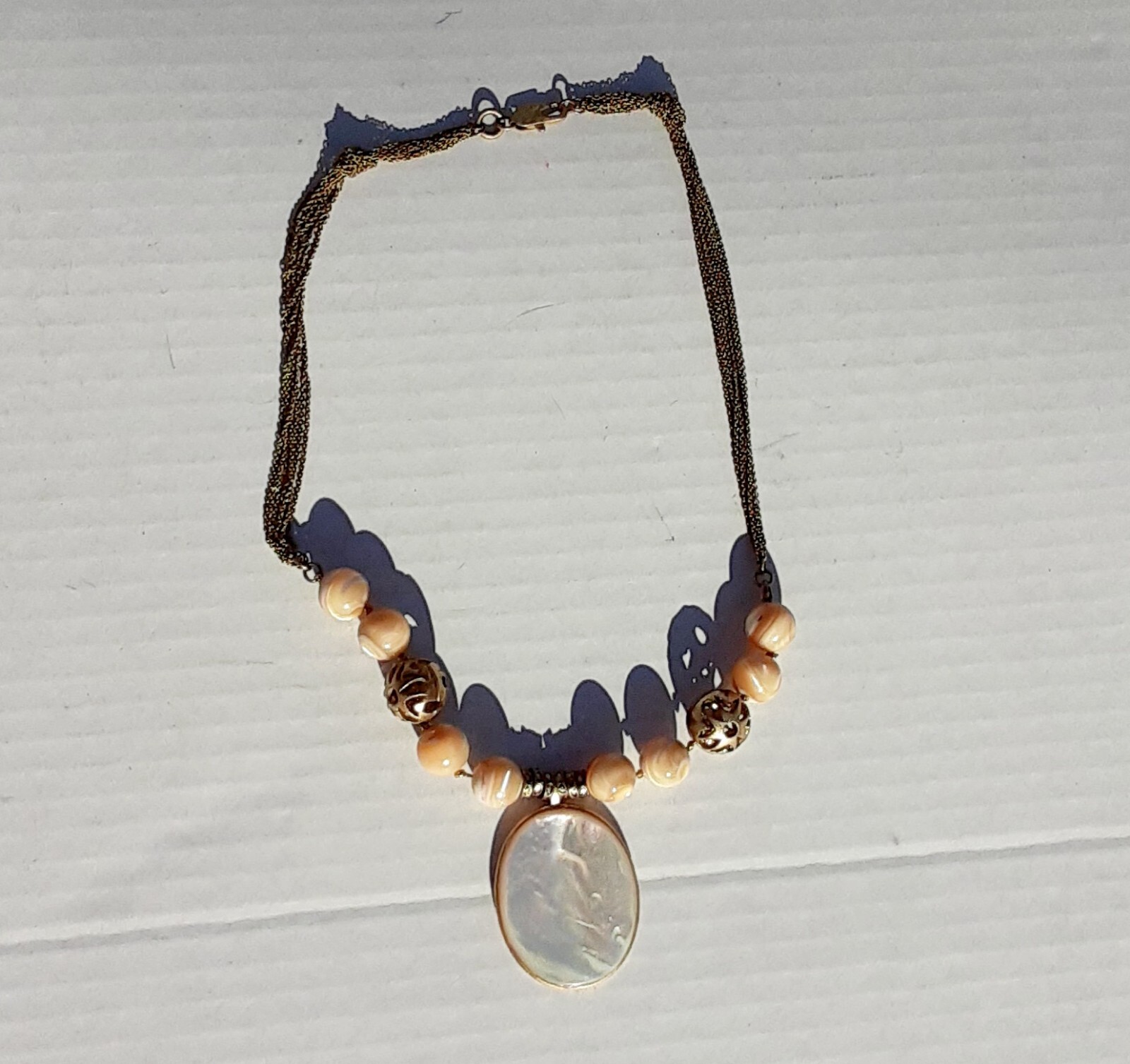 Shell Necklace Boho Jewelry Pendant Filigree Beads Multi Chain Victorian Style