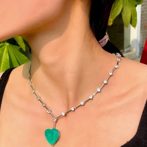 18k White Gold Plated Big Heart Blue Gemstone Pendant Necklace Wedding Jewelry