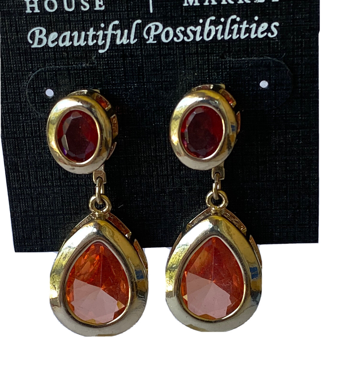 White House Black Market Gold Tone 2 In One Dangle Earrings Coral Gem NEW $35