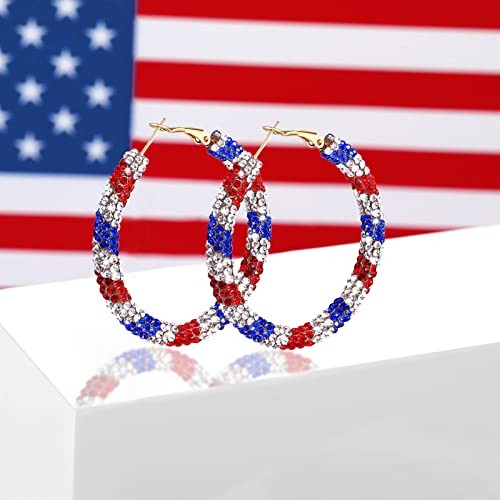 Crystal Hoop Earrings Bohemian Sparkle Resin Red White and Blue Earrings