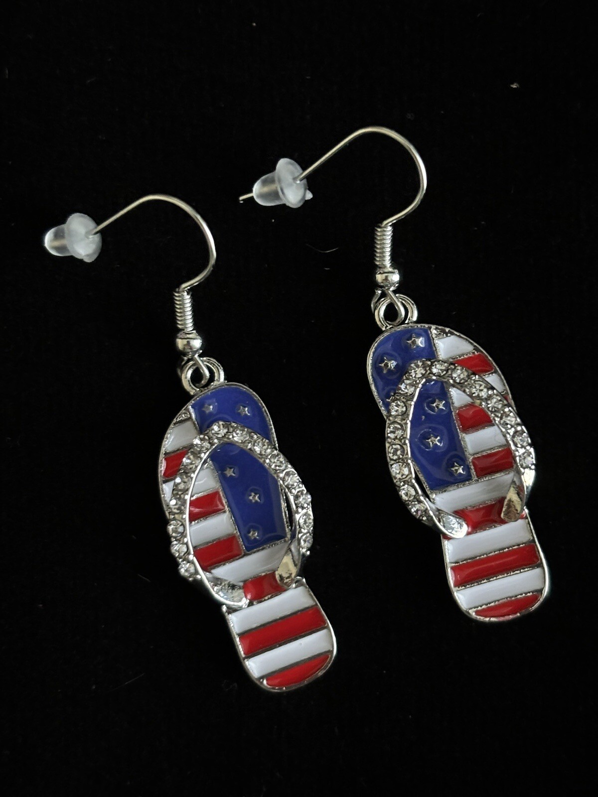 SALE: Patriotic Beach Lovers- Beach Sandal earrings haloed in diamonds Was $7.75