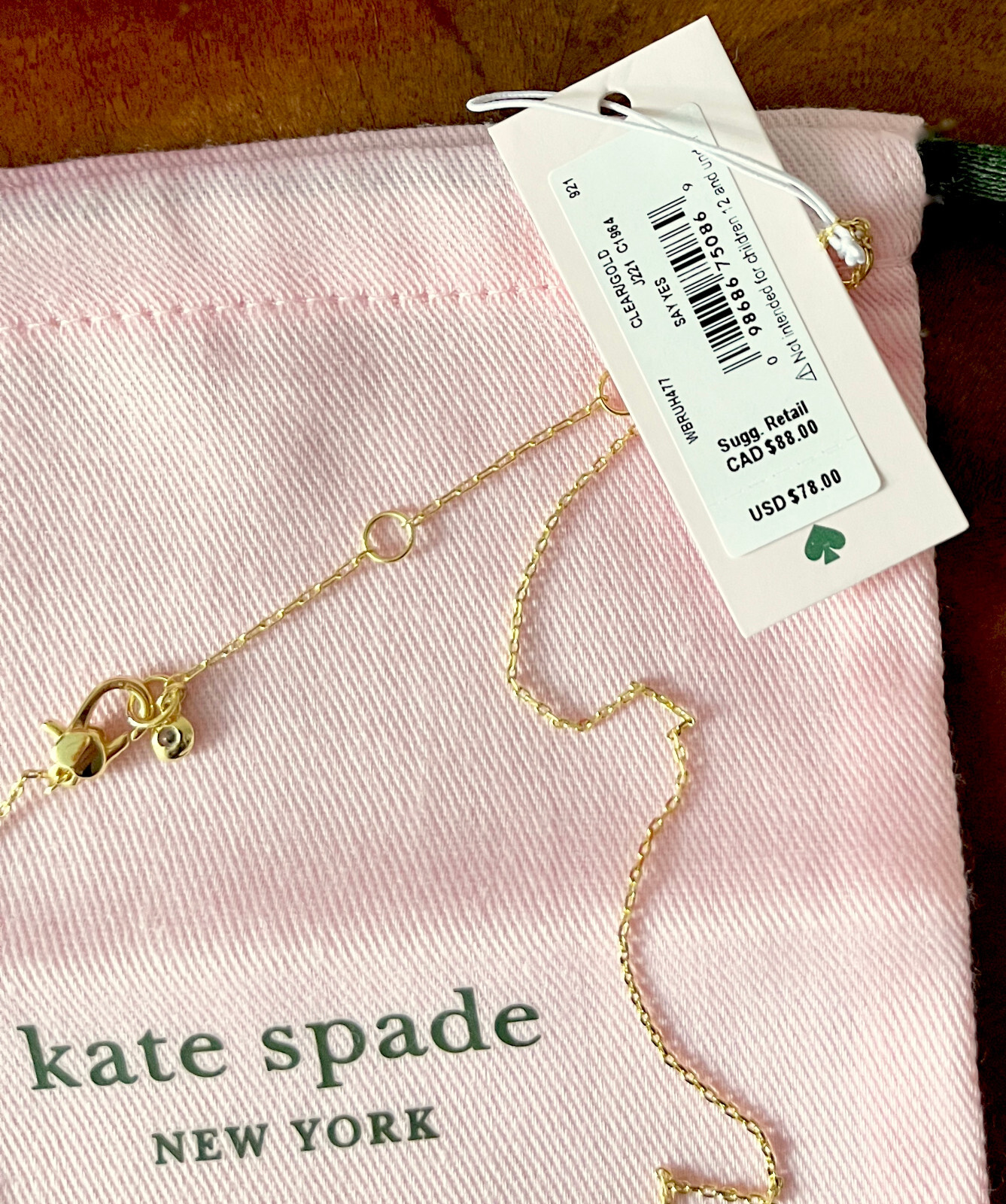 NWT Kate Spade Say Yes PAVE Cursive MRS Gold 16” With 3″ Extender Necklace $78
