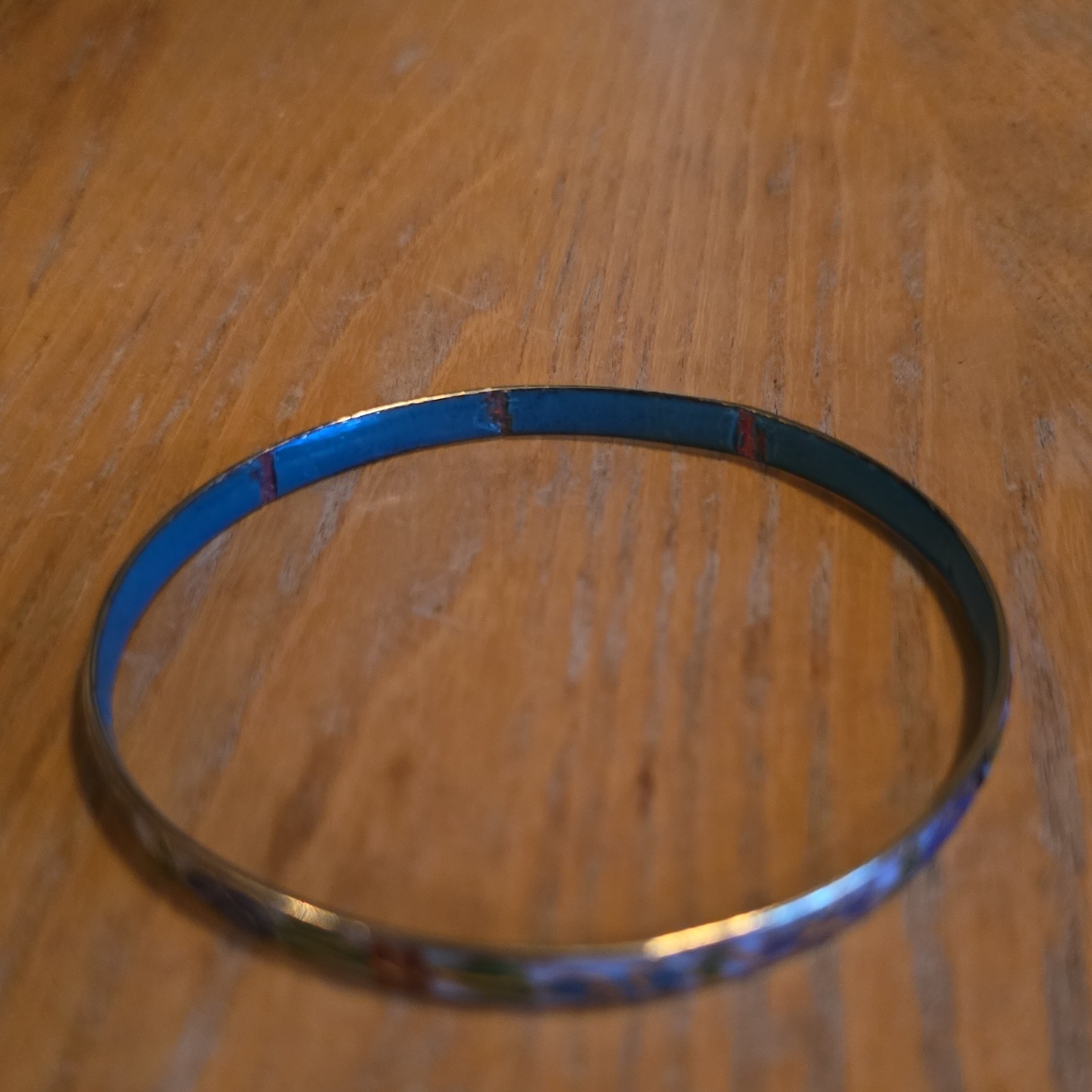 Blue Multicolor Enamel Metal Floral Bangle Bracelet Round No Stone