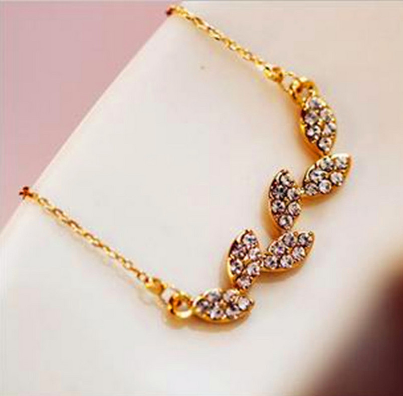 Sparkling Leaves Pendant Rose Gold GP Pave Cubic Zirconia Necklace