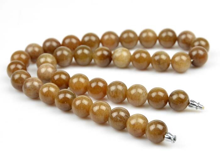 18″ Natural Brown Sugar Nephrite Jade Beads Necklace Jewelry, w/ Certificate