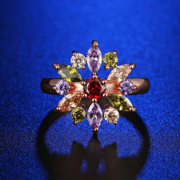 Best Valentien’s Gift Genuine Champagne Topaz Amethyst Rose Gold Plated Rings
