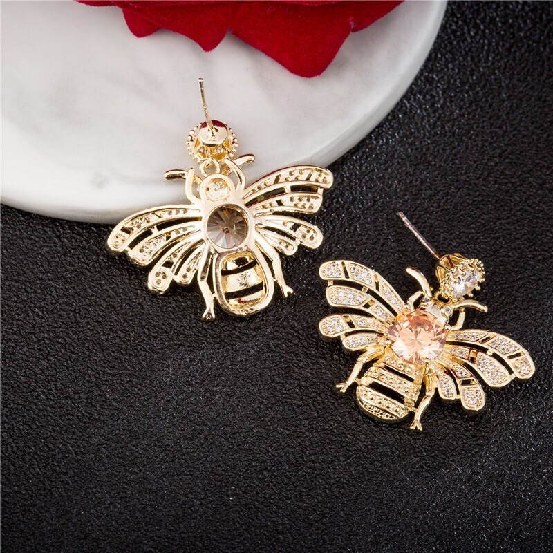 14k gold Exaggerated Honey Bee Stud Earrings 925 Silver post made