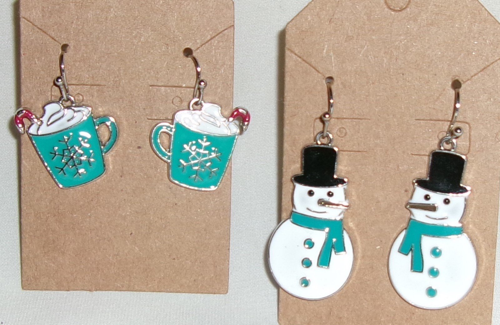 Snowman Hot Chocolate Earrings Lot of 2 Enamel New
