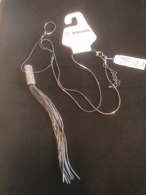 New Directions Gun Metal Grey Holiday Tassel Necklace New Silver Jewelry Belk