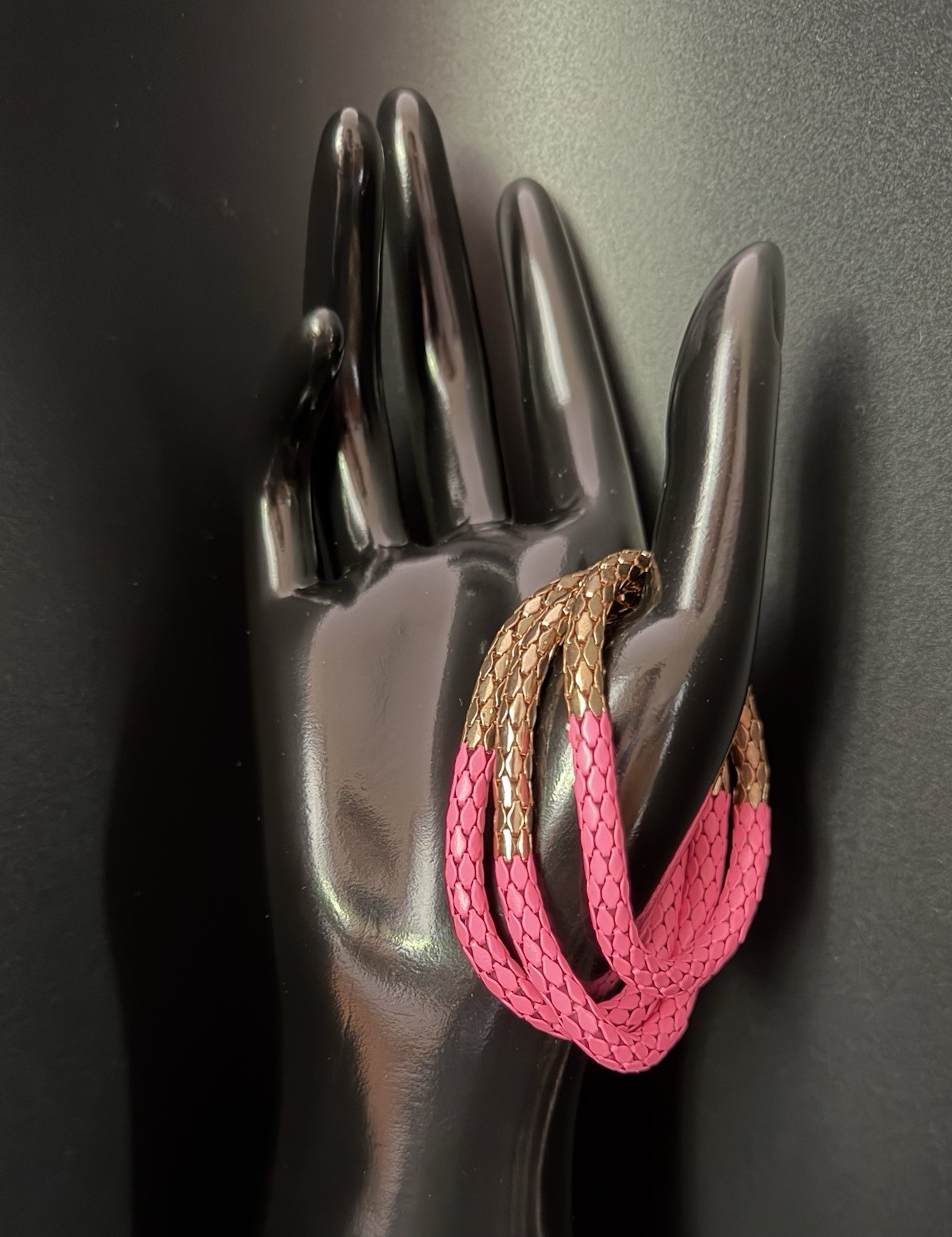 (6) Plunder Pink and Gold Tone Woven Mesh Texture Bangle Bracelet