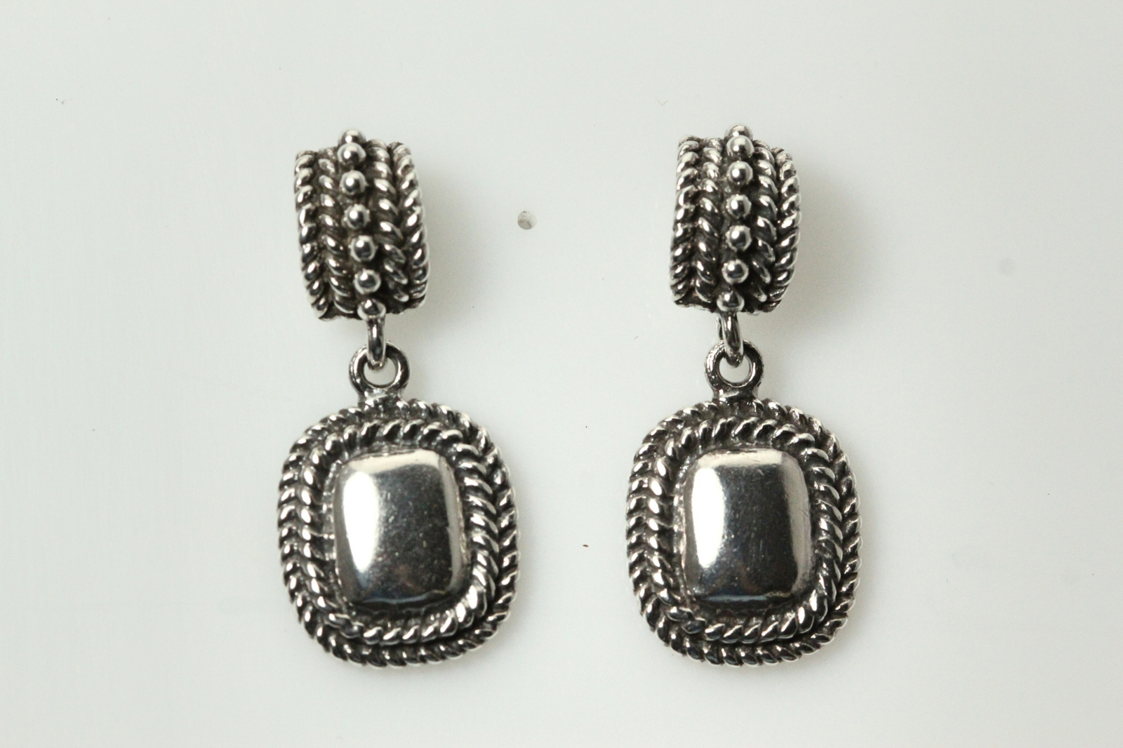 925 Sterling Silver Rope Design Rectangular Dangle Earrings 10.2 Grams (EAR4140)