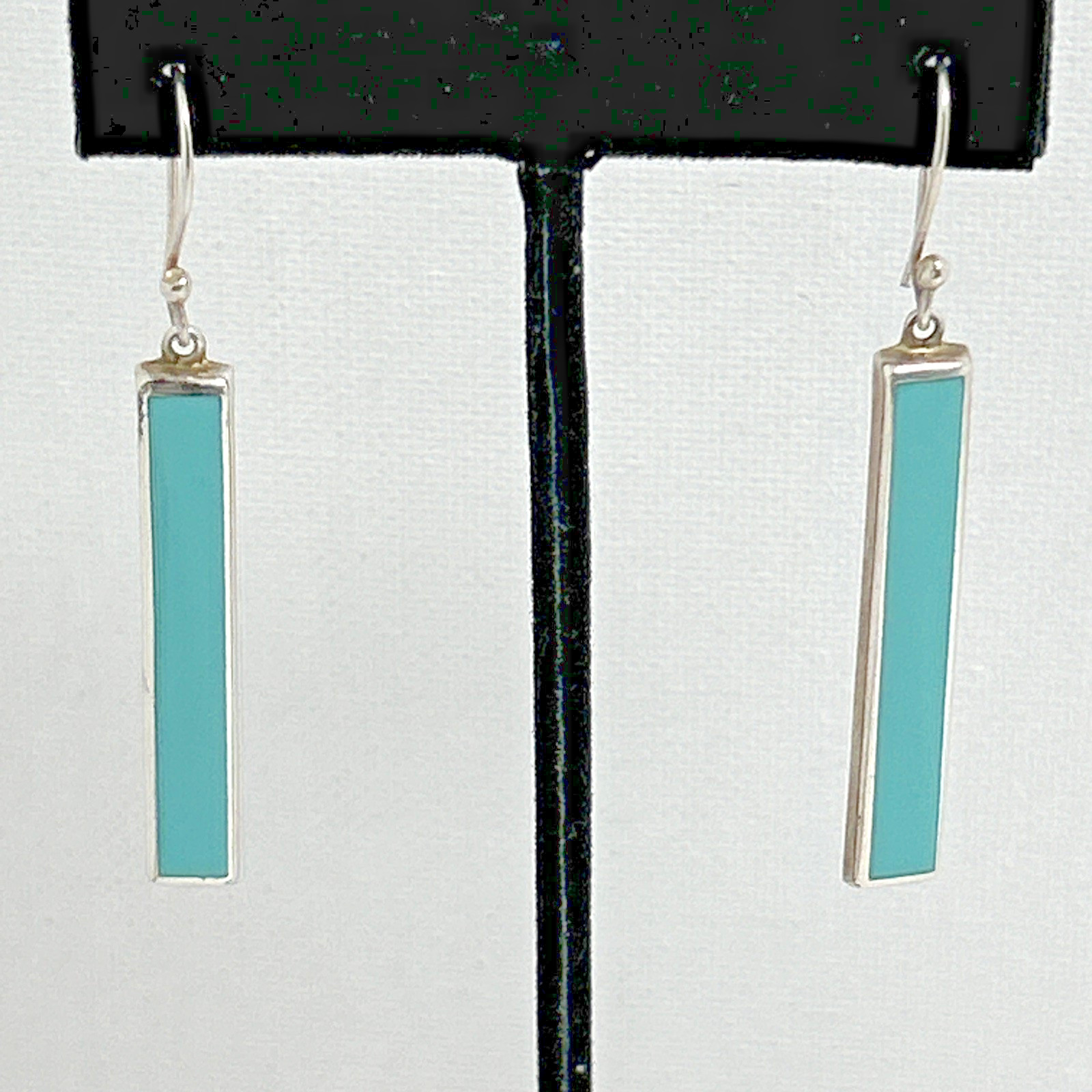 Stamped Mexico 925 Sterling Silver Dangle Earrings Turquoise Color Resin