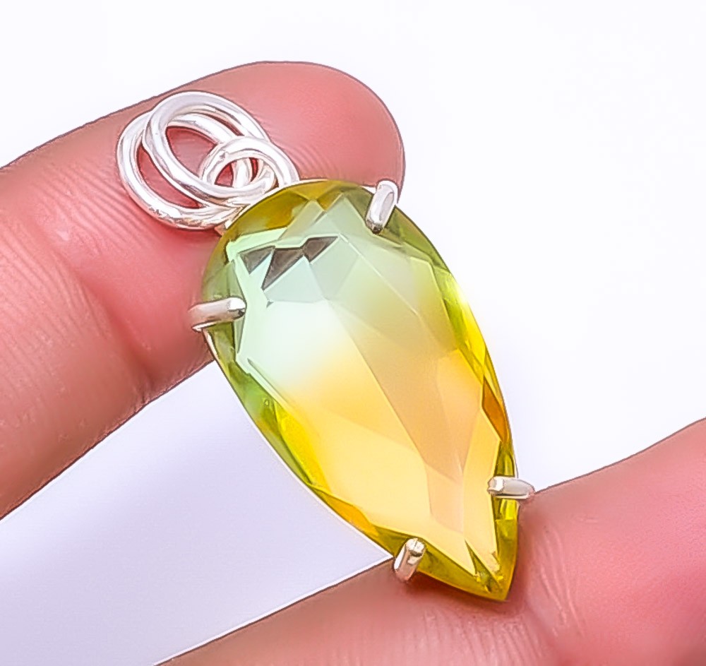 Bi Color Tourmaline Gemstone 925 Sterling Silver Pendant 1.76″ P7372-55
