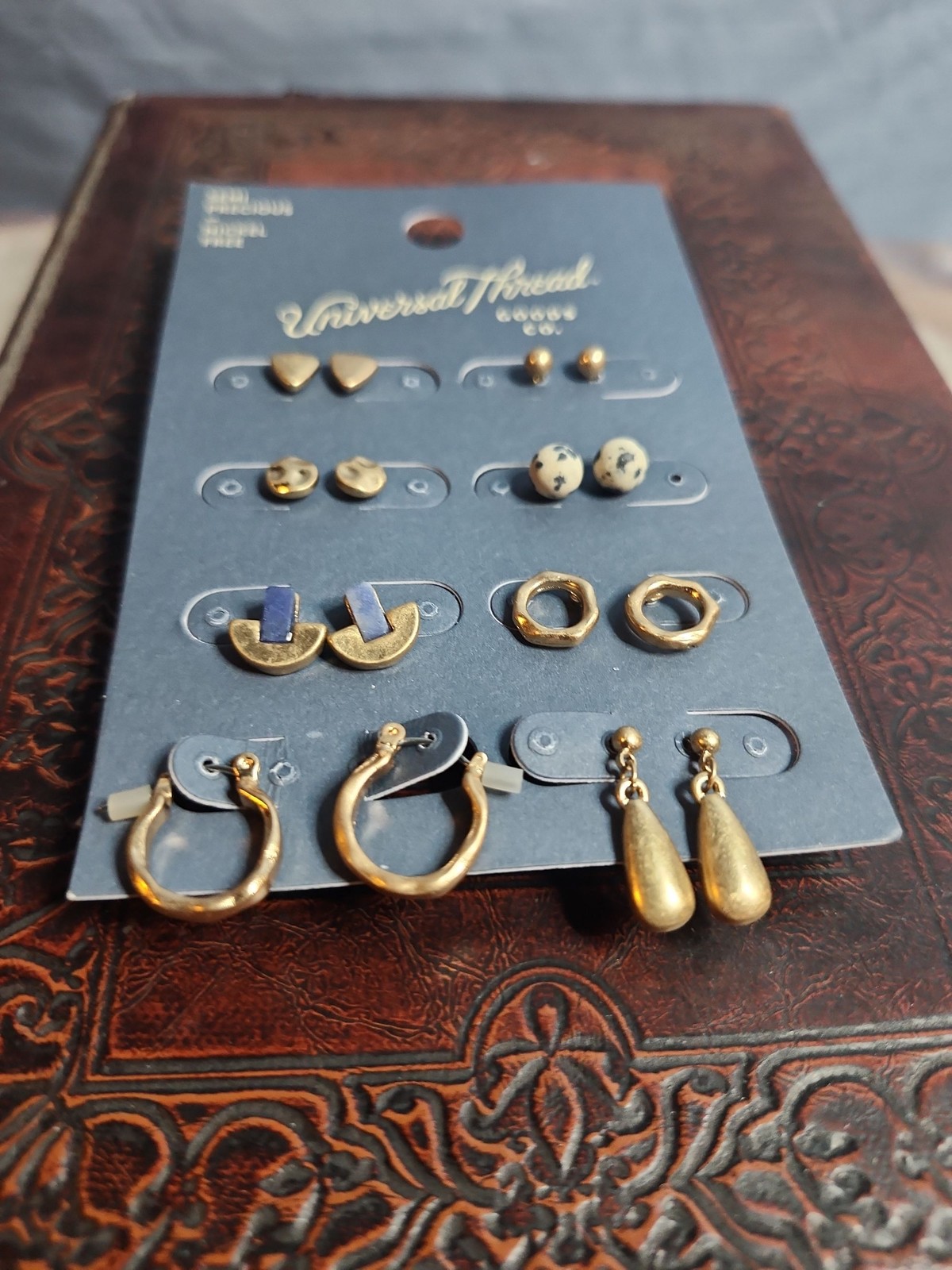 Universal Thread 5 Pr Earring Set Gold Hoops Studs Semi-Precious Nickel Free