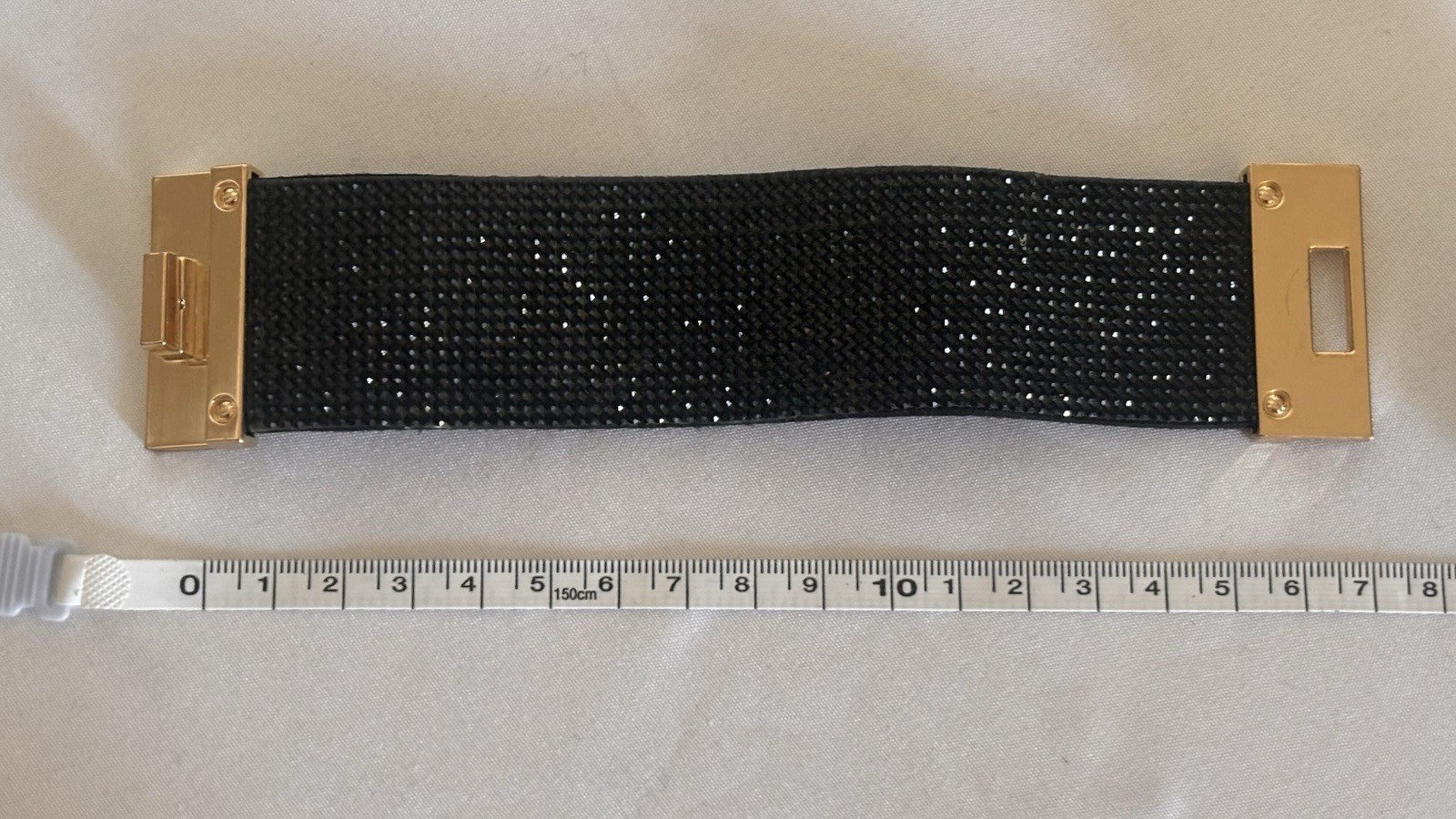 Black Gold Adjustable Cuff Bracelet Turnlock Closure Fabric Metal Less Than 8 in