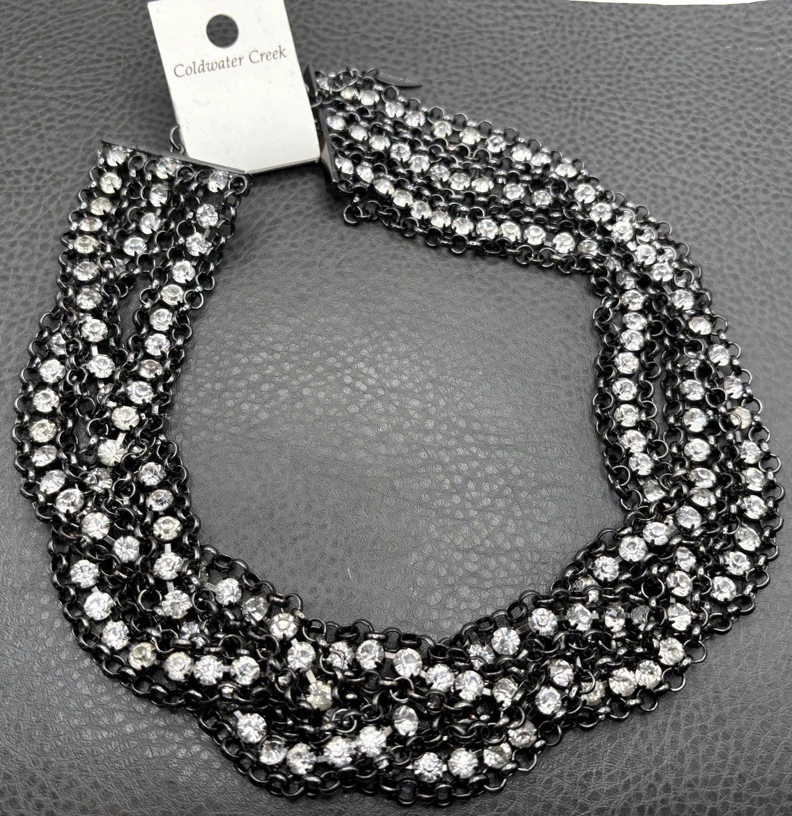 Coldwater Creek Crystal Rhinestone Black Multi-Strand Statement Collar Necklace