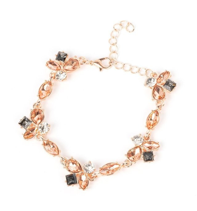 Paparazzi Rose Gold Tone Floral Cable Chain Bracelet, Multi Colored Stones